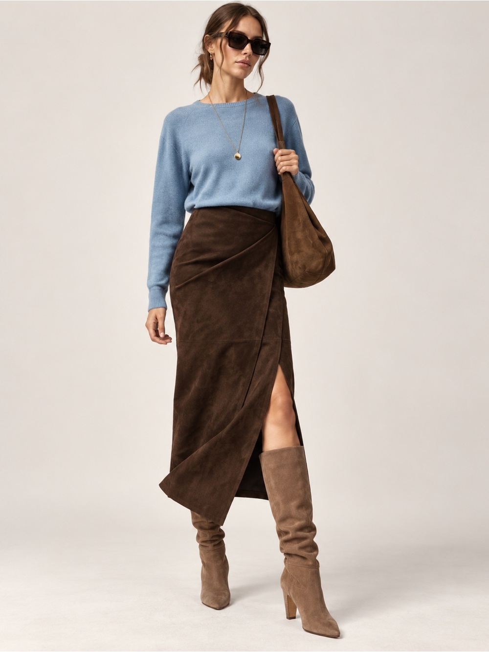 Zara 100% Leather Wrap Midi Skirt Brown XS NWT 6318/236/700